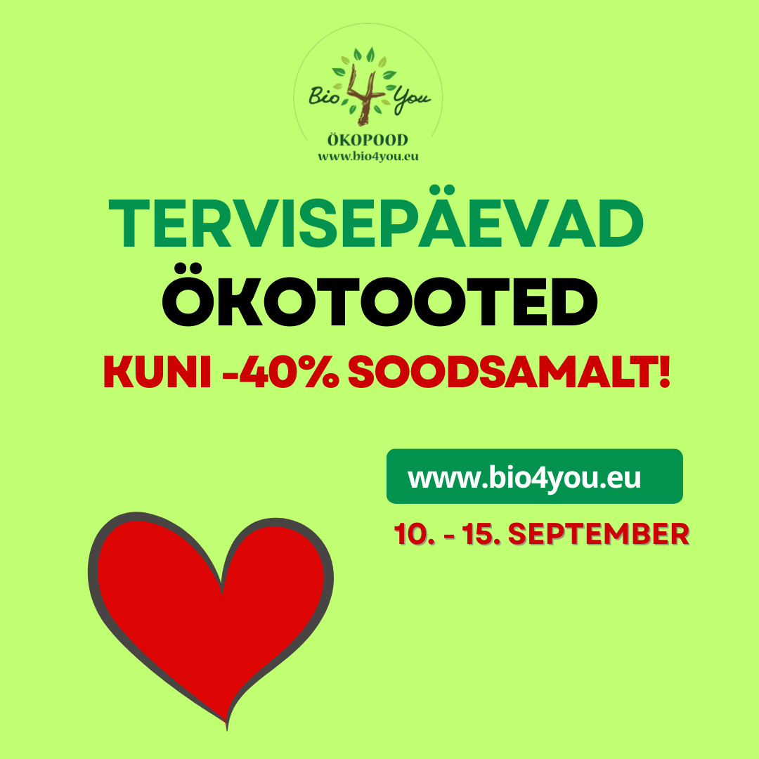 Tervisepäevad Bio4You’s (10.-15.09): ökotooted kuni -40% soodustusega! Lisaks leiad soodustusest UNS ja Sanct Bernhard toidulisandid 20% soodsamalt.