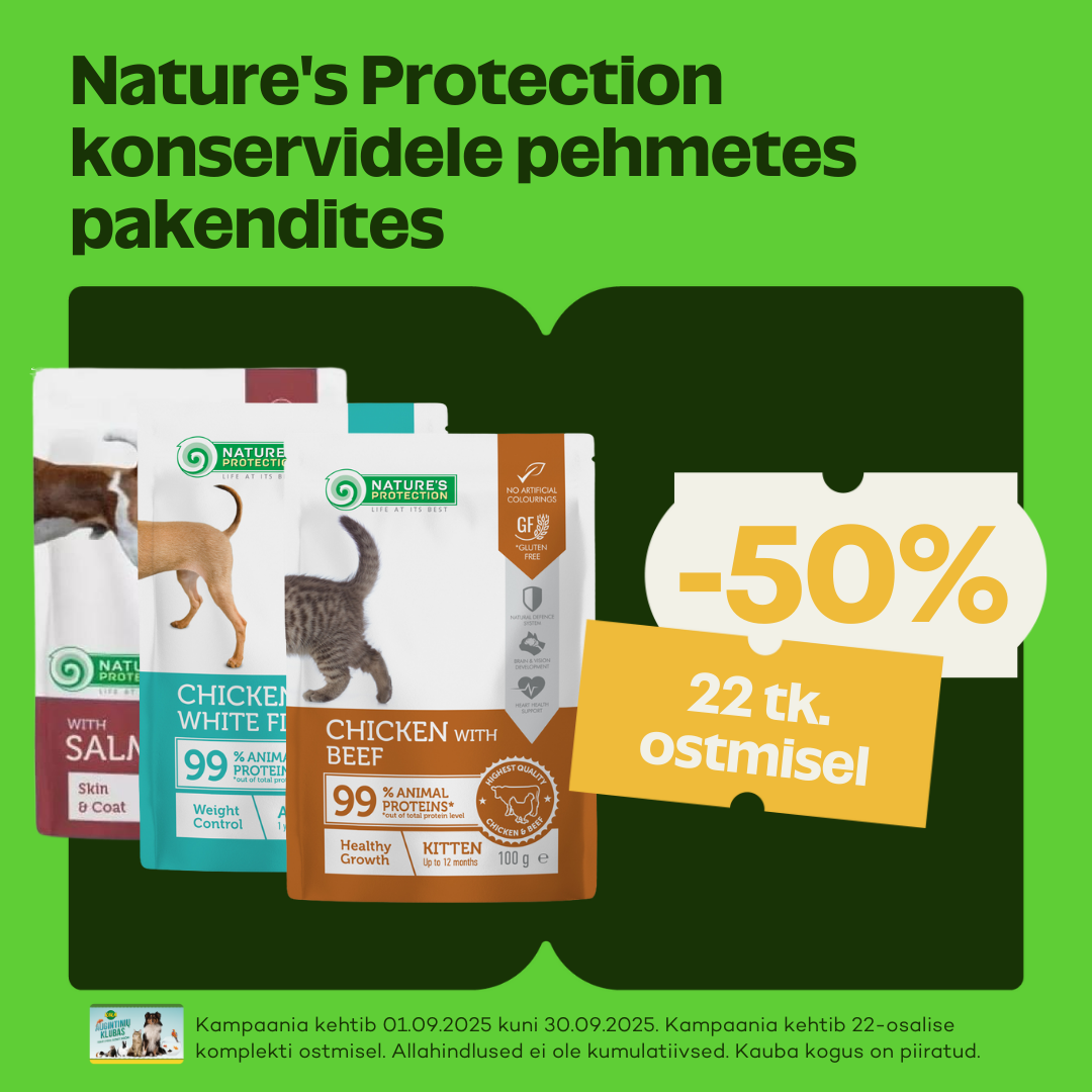 Nature’s Protection konservidele pehmetes pakendites -50% 22 tk ostmisel.