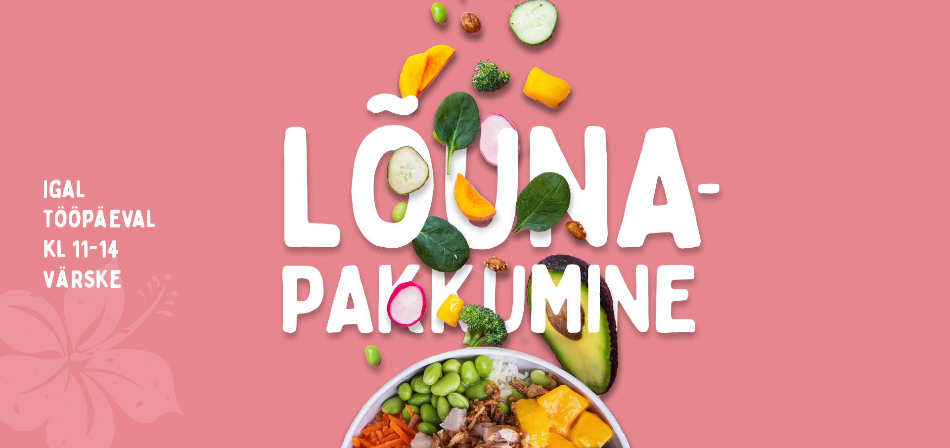 E – Veiselihakauss 9.90€ (11.60€) T – Tempeh wrap 5.50€ (6.50€) K – Tom Yum Supp 6.90€ (8.20€) N – Caesari kauss kanaga 8.90€ (10.40€) R – Teriyaki kauss hiidkrevetiga 7.90€ (9.40€)