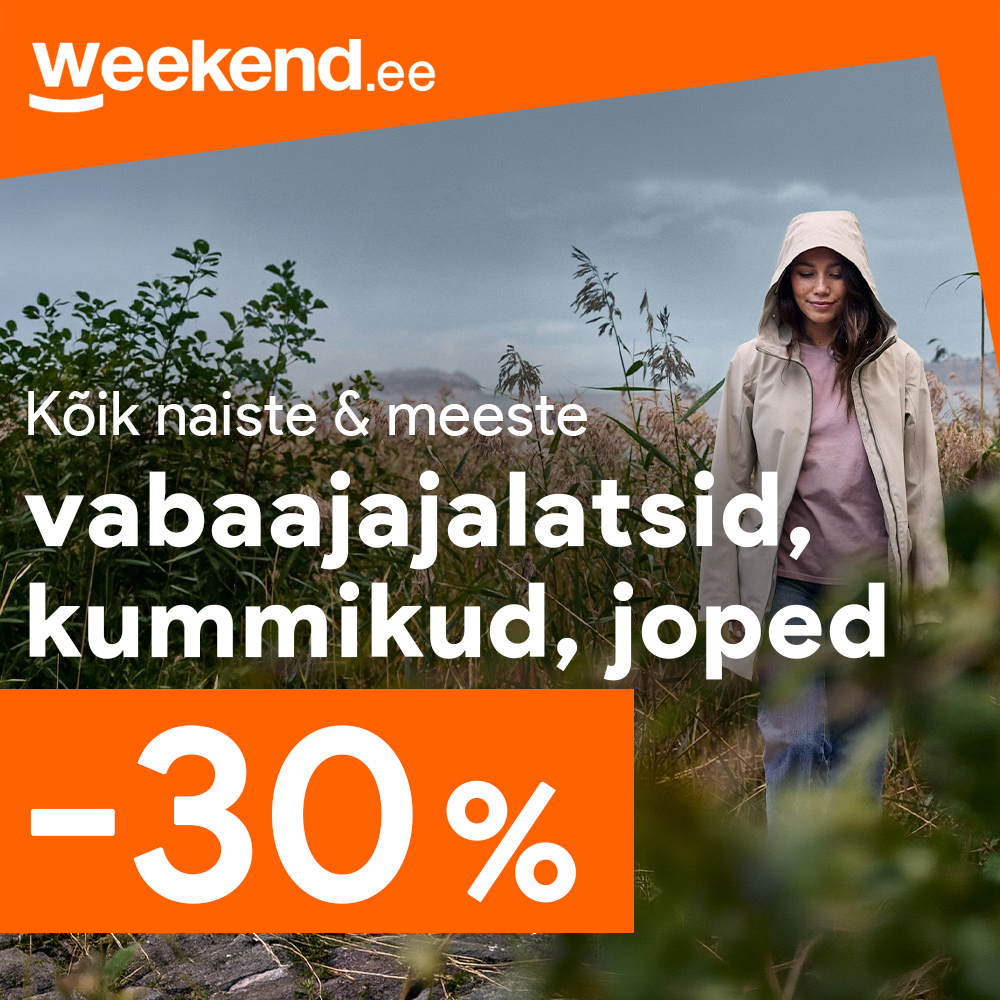 Kõik naiste & meeste vabaajajalatsid, kummikud, joped -30%